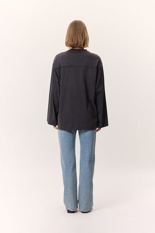 Washed Effect Long-Sleeve T-Shirt Anthracite