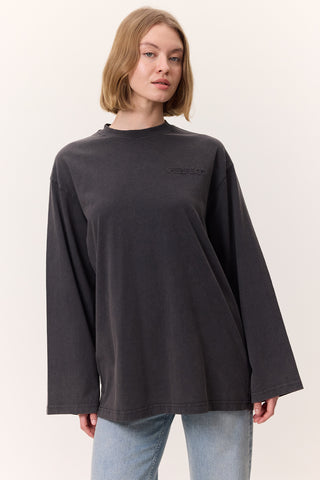 Washed Effect Long-Sleeve T-Shirt Anthracite