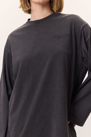 Washed Effect Long-Sleeve T-Shirt Anthracite