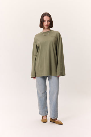 Washed Effect Long-Sleeve T-Shirt Green