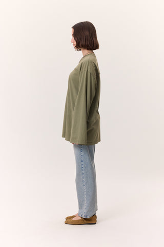 Washed Effect Long-Sleeve T-Shirt Green