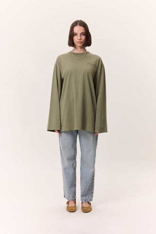Washed Effect Long-Sleeve T-Shirt Green