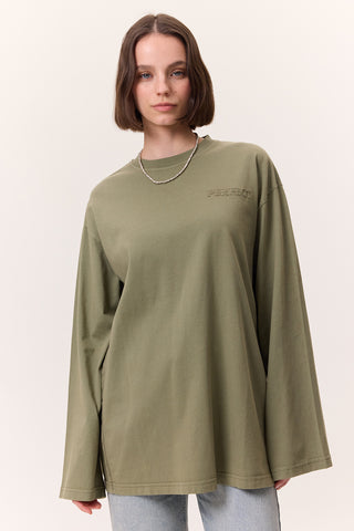 Washed Effect Long-Sleeve T-Shirt Green