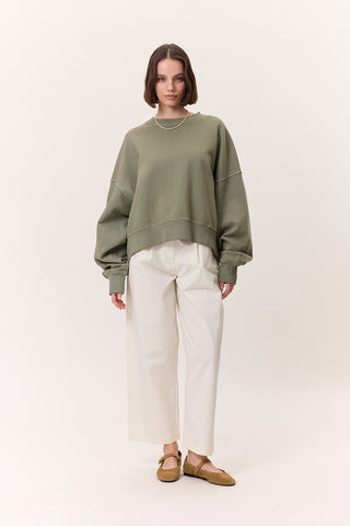 Yıkanmış Sweatshirt Yeşil