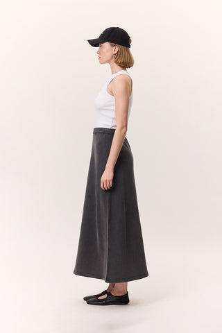 Washed Effect Flared Skirt Anthracite