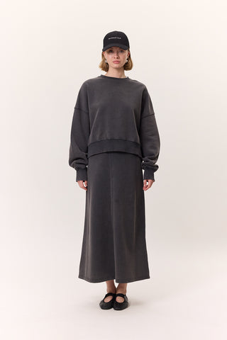 Washed Effect Flared Skirt Anthracite