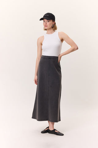 Washed Effect Flared Skirt Anthracite