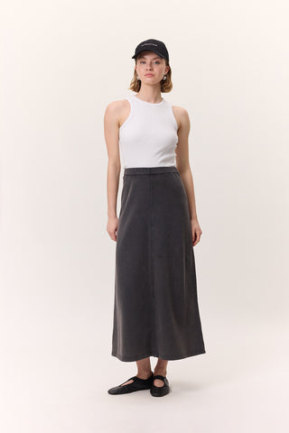 Washed Effect Flared Skirt Anthracite