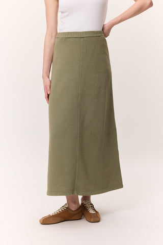 Washed Effect Flared Skirt Green