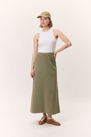 Washed Effect Flared Skirt Green