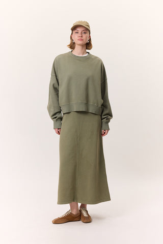 Washed Effect Flared Skirt Green