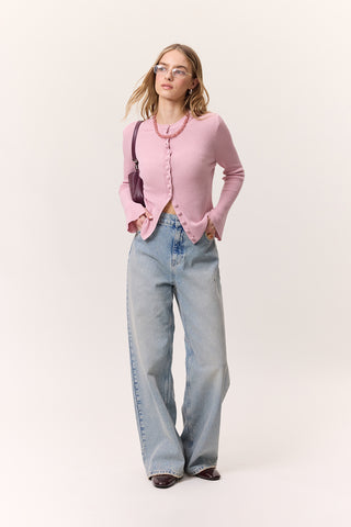 Small Button Knit Cardigan Pink