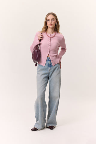 Small Button Knit Cardigan Pink