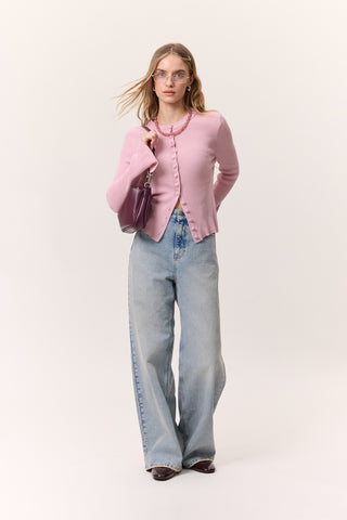 Small Button Knit Cardigan Pink