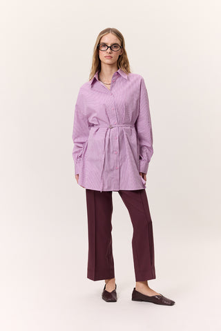 Striped Belted Shirt Pink