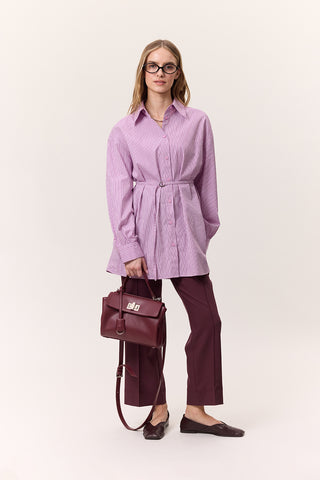 Striped Belted Shirt Pink