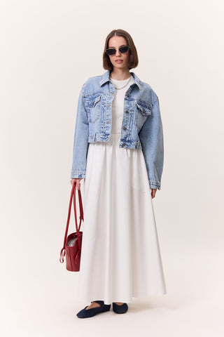 Cropped Denim Jacket With Pockets Light Blue