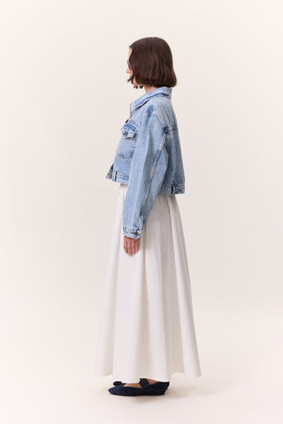 Cropped Denim Jacket With Pockets Light Blue