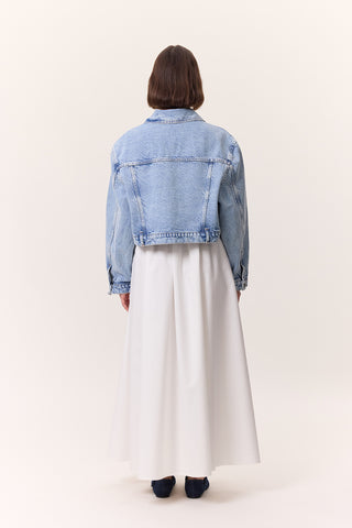 Cropped Denim Jacket With Pockets Light Blue