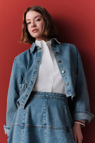 Cropped Denim Shirt Jacket Blue