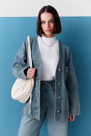 Button-Up Denim Jacket Blue