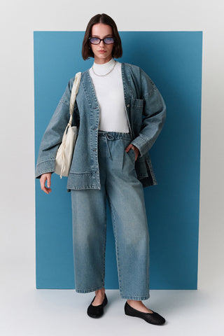 Button-Up Denim Jacket Blue