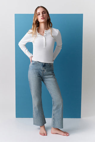 Uzun Kollu Çıtçıtlı Yaka Bodysuit Ekru