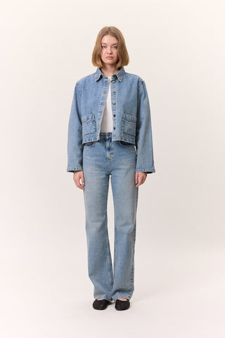 Cropped Denim Shirt Jacket Blue