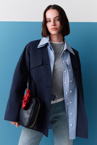 Buckle Detail Double-Breasted Jacket Navy Blue