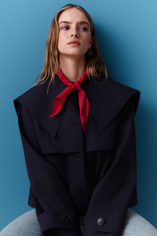 Wide Collar Gabardine Jacket Navy Blue