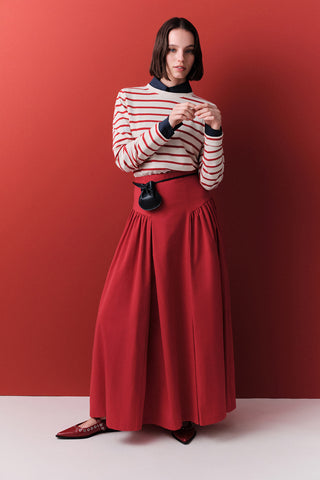 Gathered Gabardine Skirt Red