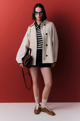 Cape Sleeve Cropped Trench Coat Soft Yellow