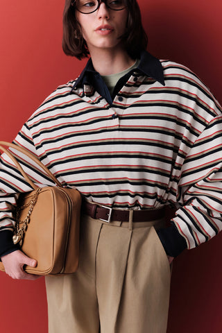 Striped Polo Sweatshirt Navy Blue