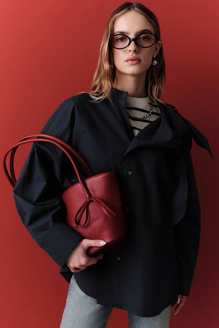 Tie-Detail Statement Shirt Navy Blue