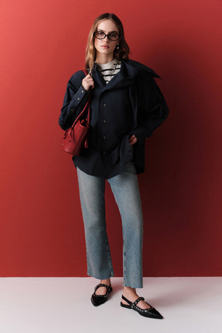 Tie-Detail Statement Shirt Navy Blue