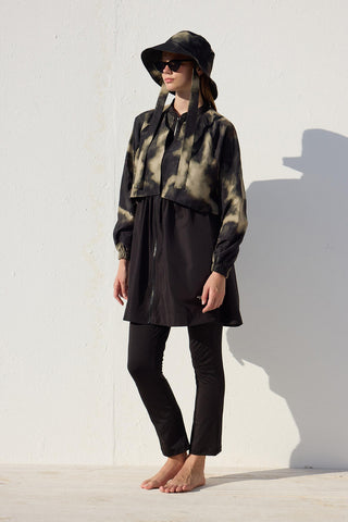 3 Piece Modest Swimsuit Set With Windbreaker Faded Tie Dye