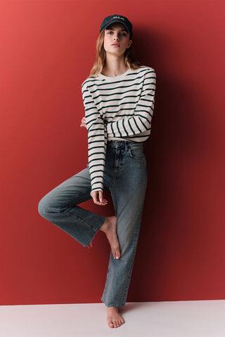 Striped Long-Sleeve Regular Fit T-Shirt Black