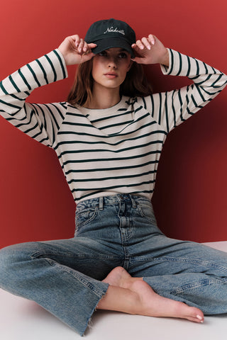 Striped Long-Sleeve Regular Fit T-Shirt Black