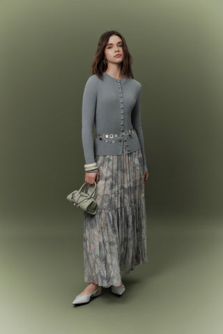 Patterned Crushed Pleated Skirt Sophia Blue