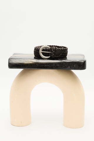 Braided Faux Leather Buckle Belt Brown