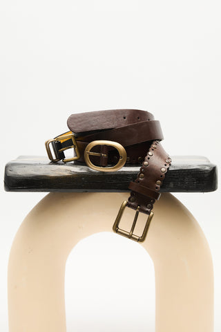 Studded Wide Buckle Belt Brown