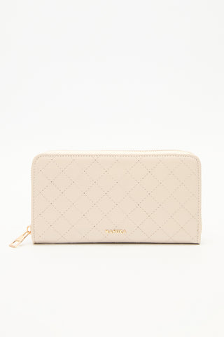 Quilted Zip-Around Wallet Beige