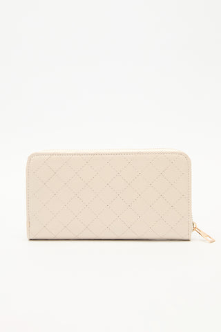 Quilted Zip-Around Wallet Beige