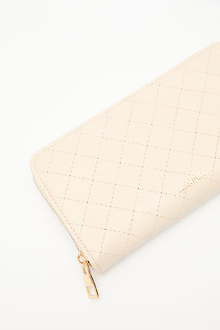Quilted Zip-Around Wallet Beige