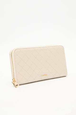 Quilted Zip-Around Wallet Beige