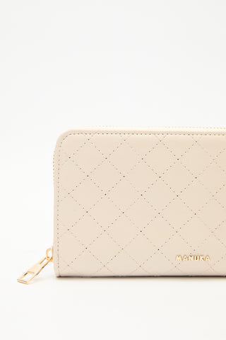 Quilted Zip-Around Wallet Beige