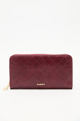 Quilted Zip-Around Wallet Burgundy
