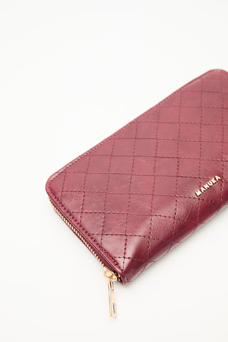 Quilted Zip-Around Wallet Burgundy