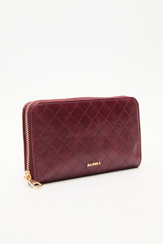 Quilted Zip-Around Wallet Burgundy