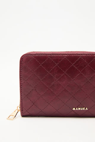 Quilted Zip-Around Wallet Burgundy